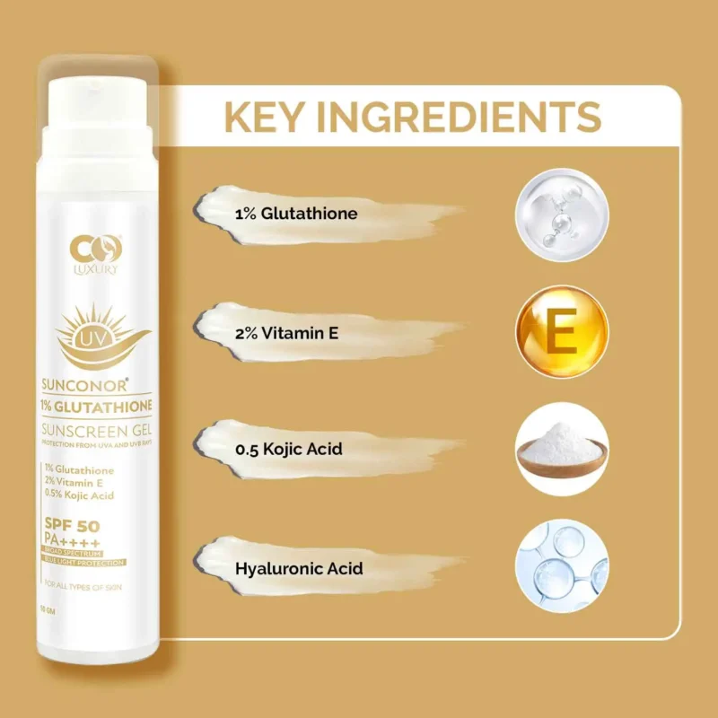 Co Luxury 1% Glutathione Sunscreen SPF 50 PA++++| Skin Brightening| Anti Ageing| Reduce PIgmentation - Image 4
