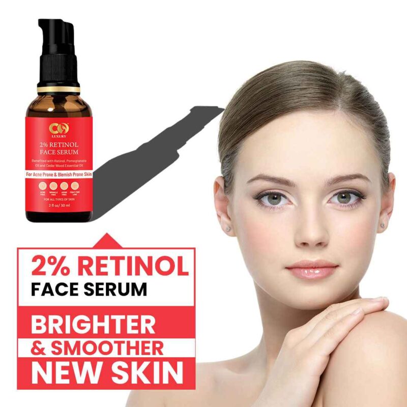 Co Luxury 2% Retinol Face Serum With Pomegranate & Cedarwood Essential Oil- For Acne & Blemish Prone Skin - Image 2