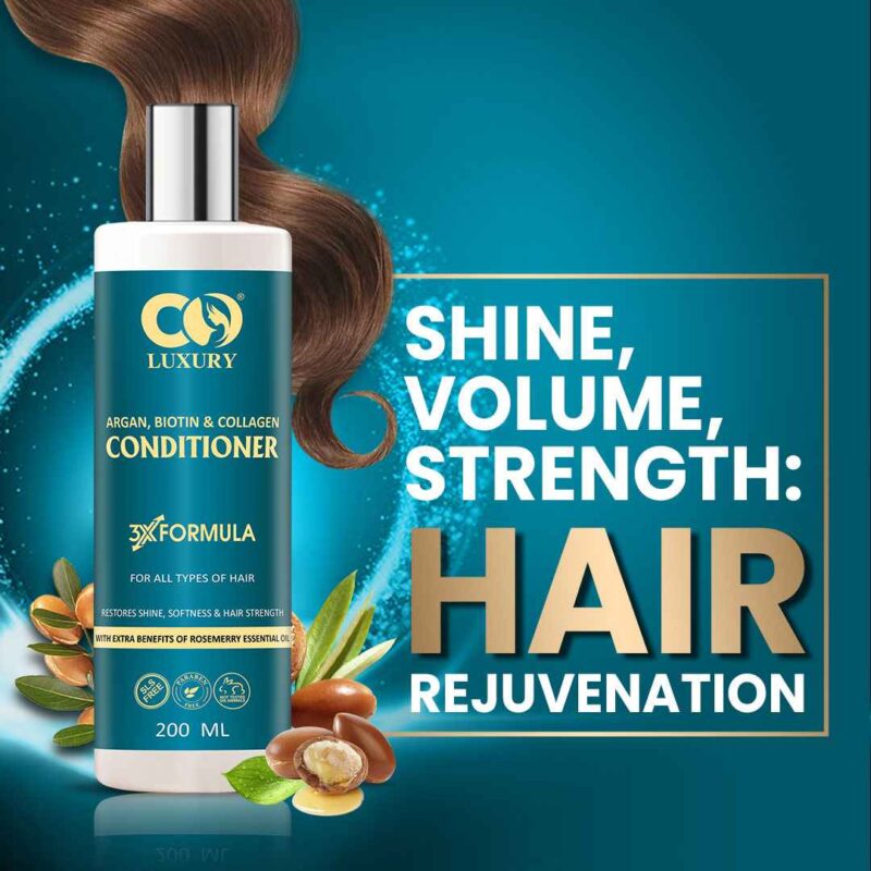 CO LUXURY Argan Biotin & Collagen Conditioner for Smooth & Shiny Hair | Nourishing Hair Conditioner with Jojoba Oil for Hair Repair & No Frizz | For All Hair Type - 200 ml - Image 3