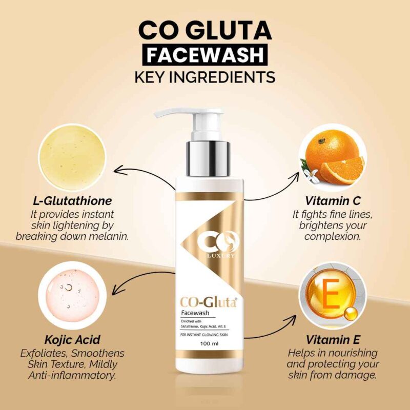 Co Luxury Gluta Face Wash with Kojic Acid, Glycolic Acid & Vitamin C - Image 5