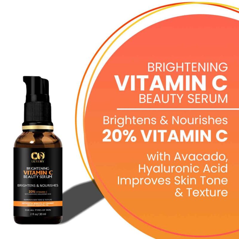 Co Luxury 20% Vitamin C Face Brightening serum With Hyaluronic Acid and Avocado Oil - Image 3