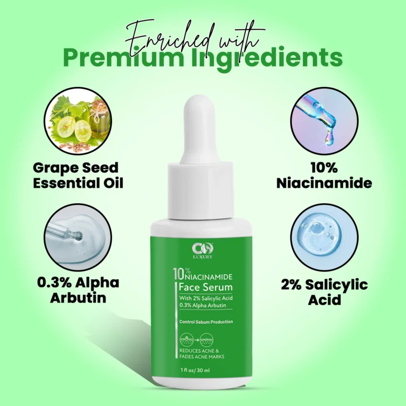 Co Luxury 10 % Niacinamide 0.3% Alpha Arbutin 2% Salicylic Acid Face Serum ( New Packaging) - Image 3