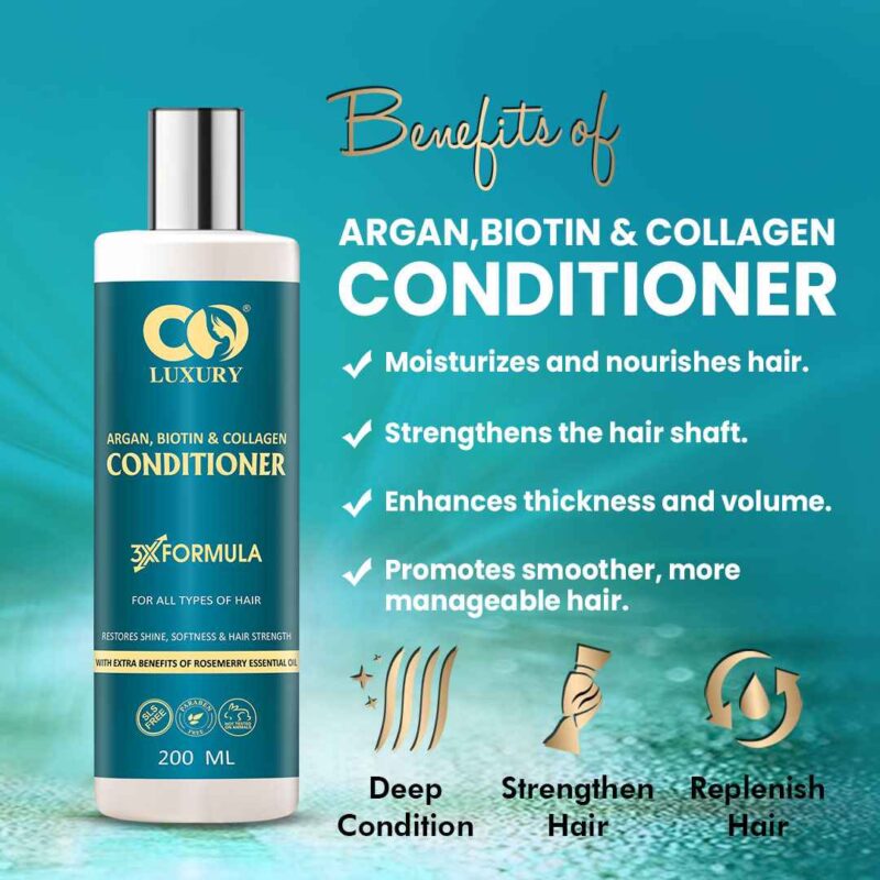 CO LUXURY Argan Biotin & Collagen Conditioner for Smooth & Shiny Hair | Nourishing Hair Conditioner with Jojoba Oil for Hair Repair & No Frizz | For All Hair Type - 200 ml - Image 4