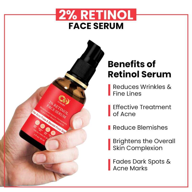 Co Luxury 2% Retinol Face Serum With Pomegranate & Cedarwood Essential Oil- For Acne & Blemish Prone Skin - Image 3