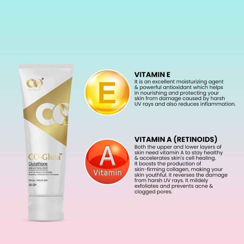 CO Luxury Glutathione Cream for skin lightening with Kojic Acid, Vitamin A, C & E (30 g) - Image 6