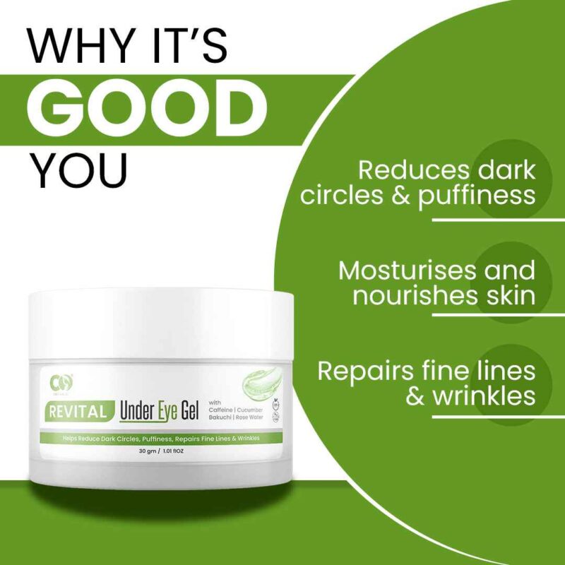 CO Organic Under Eye Gel with Cucumber & Bakuchi Extract for Dark Circles and Puffiness - Image 3