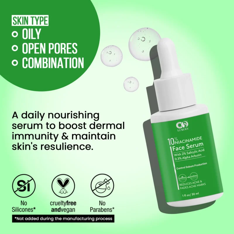 Co Luxury 10 % Niacinamide 0.3% Alpha Arbutin 2% Salicylic Acid Face Serum ( New Packaging) - Image 4