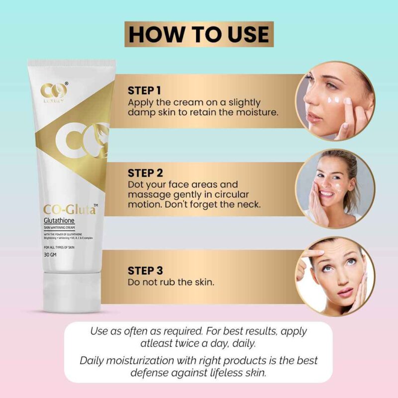 CO Luxury Glutathione Cream for skin lightening with Kojic Acid, Vitamin A, C & E (30 g) - Image 7