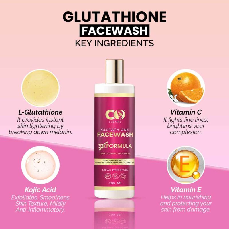 Co Luxury Glutathione Face Wash With Kojic Acid Grapeseed Oil Vitamin C & E - Image 5