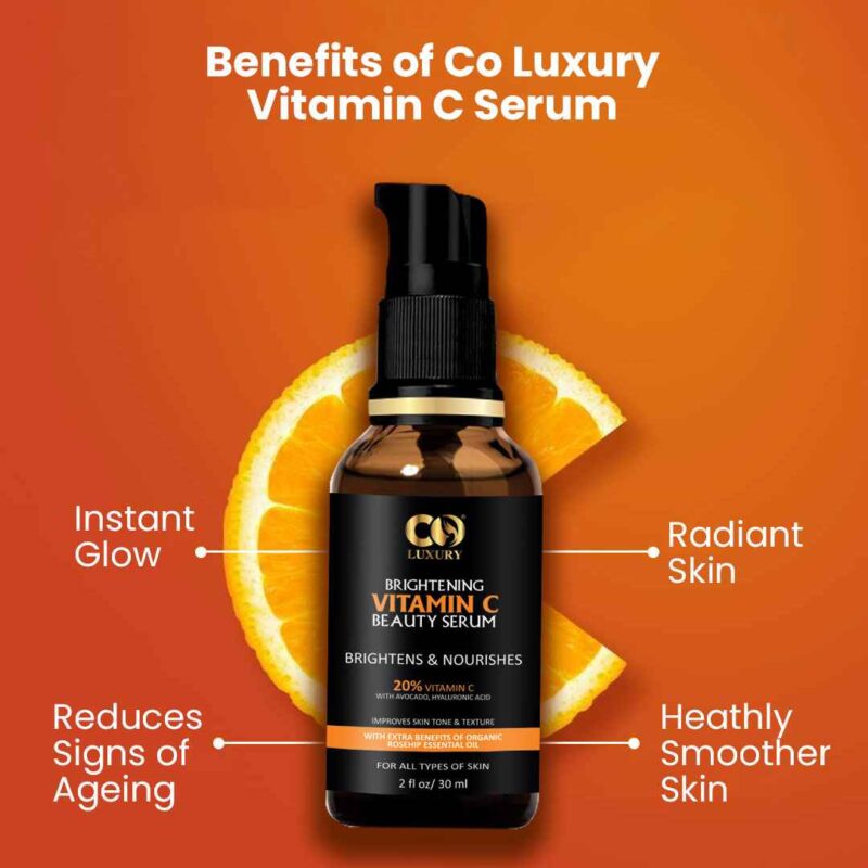 Co Luxury 20% Vitamin C Face Brightening serum With Hyaluronic Acid and Avocado Oil - Image 5