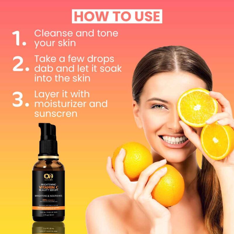 Co Luxury 20% Vitamin C Face Brightening serum With Hyaluronic Acid and Avocado Oil - Image 6