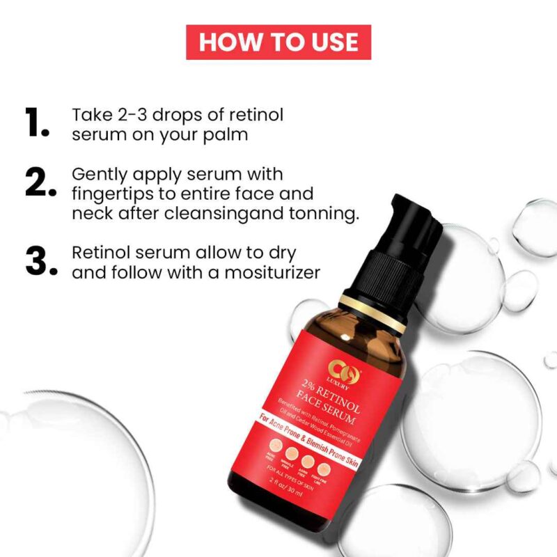 Co Luxury 2% Retinol Face Serum With Pomegranate & Cedarwood Essential Oil- For Acne & Blemish Prone Skin - Image 5
